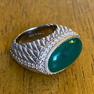 Judith Ripka Ring, Silver, Green Chalcedony Stone with CZ, size 6